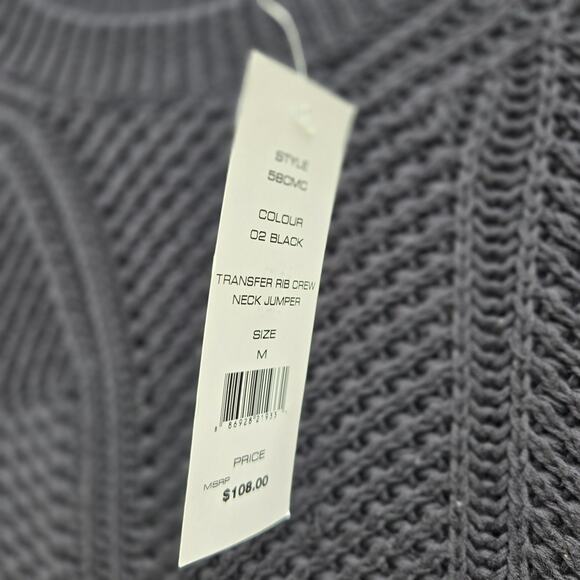 NWT French Connection Mens M Black Sweater Transfer Rib Crewneck Jumper Long - Picture 5 of 15